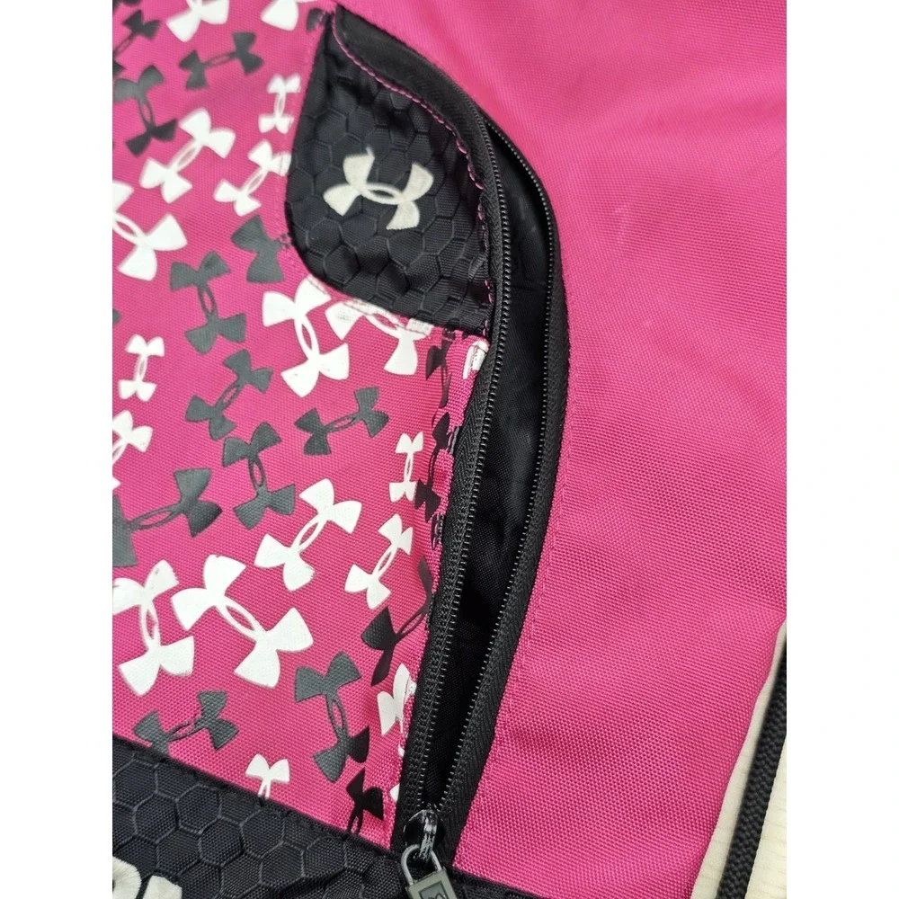 Under Armour Pink Drawstring Sackpack Gym Bag Backpack UA Logo Pattern Zip Pocke